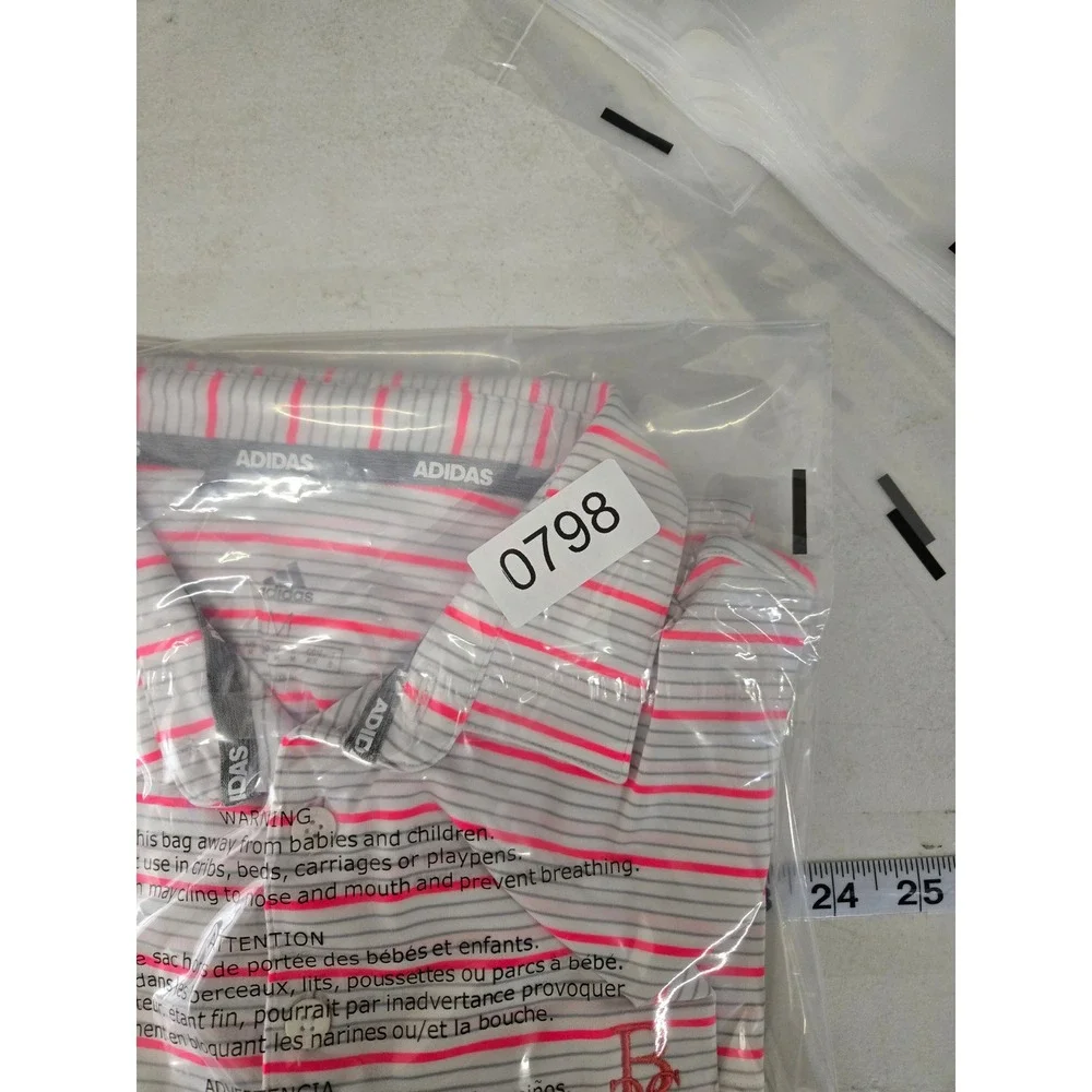 Berkshire Country Club Adidas Golf Polo Mens Medium Gray Pink Stripe Performance